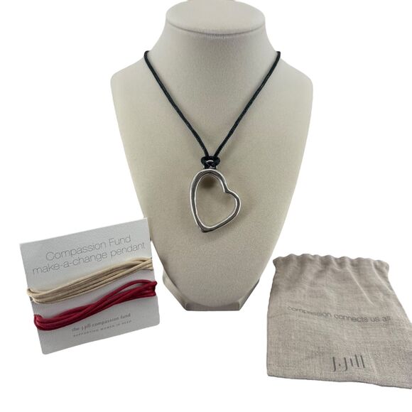 J. Jill Silver Heart Pendant Necklace Interchangeable Cord Rustic COMPASSION NWT - Picture 2 of 15
